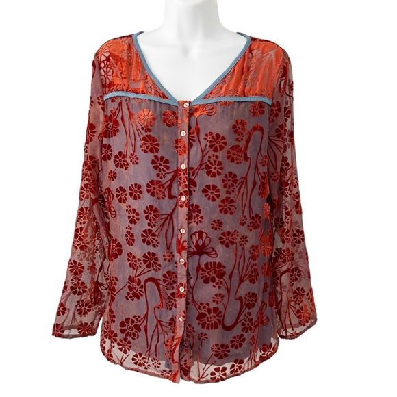 Sundance Abbie Velvet Burnout Button Front Blouse size Medium - Picture 1 of 8
